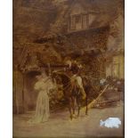 A Victorian crystoleum depicting a scene in front of a house, after A.L. VERNON, 25 x 19cm, framed.