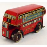 A Wells-Brimtoy clockwork double decker bus, length 19.5cm, unboxed.