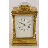 A late 19th century French brass carriage clock,