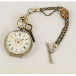 A late 19th/early 20th century Swiss silver open face key wind fob watch,