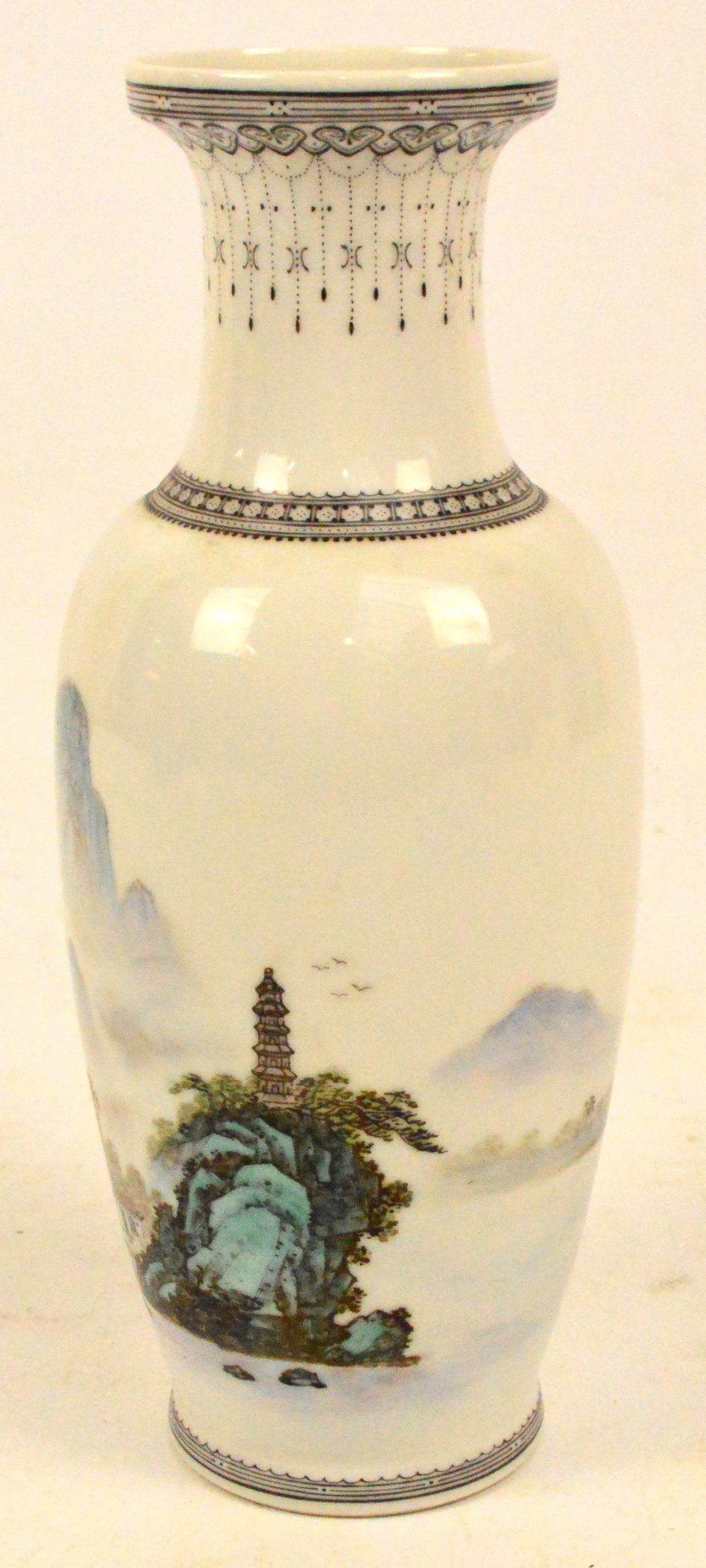 A 20th century Chinese Republic style baluster vase decorated with mountainous and architectural - Image 9 of 10