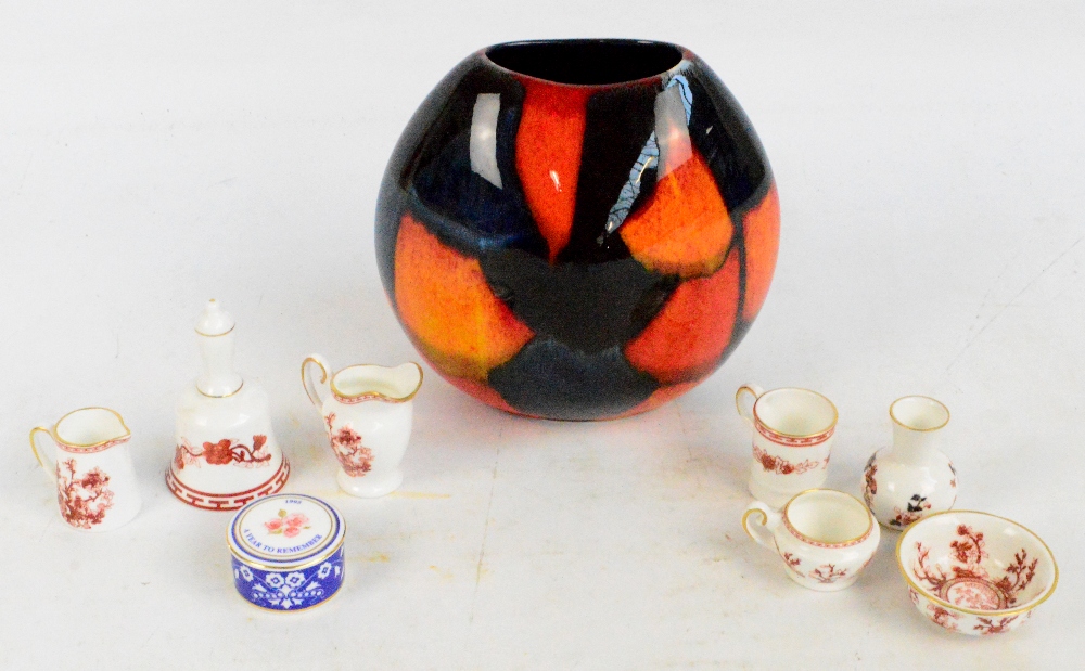 A Poole ovoid vase, height 18.5cm, and a small quantity of miniature Coalport porcelain trinkets.