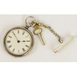 A late 19th century hallmarked silver cased open face key wind fob watch engraved with ornamental