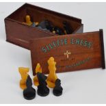 A boxed c.1930s bakelite Silette chess set by Grays of Cambridge, complete (one piece af).