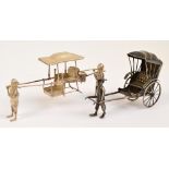 An early 20th century Chinese export silver miniature model of a rickshaw, maker Sing Fat, Canton,