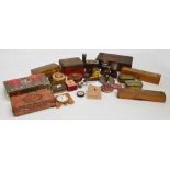 A quantity of collectors' items including a primus stove in a tin, binoculars, pencil boxes,