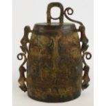 A reproduction Chinese bronze bell in late Western Zhou Dynasty style with incised and cast taotie