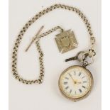 A late 19th/early 20th century Swiss silver three bear cased open face key wind fob watch,