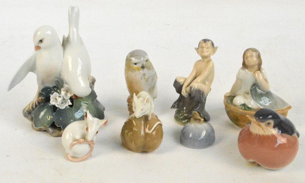 Eight Royal Copenhagen figures including a fawn, two mice,