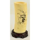 A Japanese Meiji period Shibayama decorated ivory tusk vase decorated with two birds perched on