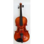 A modern full sized German viola by C.A. Götz jr, 1969, the two-piece back measuring 41cm, cased.