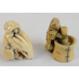 A Japanese Meiji period carved ivory netsuke modelled as a rabbit and two turtles, length 3.
