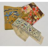 A section of Japanese fabric decorated with floral sprays and chijimi pattern designed as an