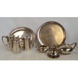 An electroplated four piece tea service of squat form, James Dixon & Son,