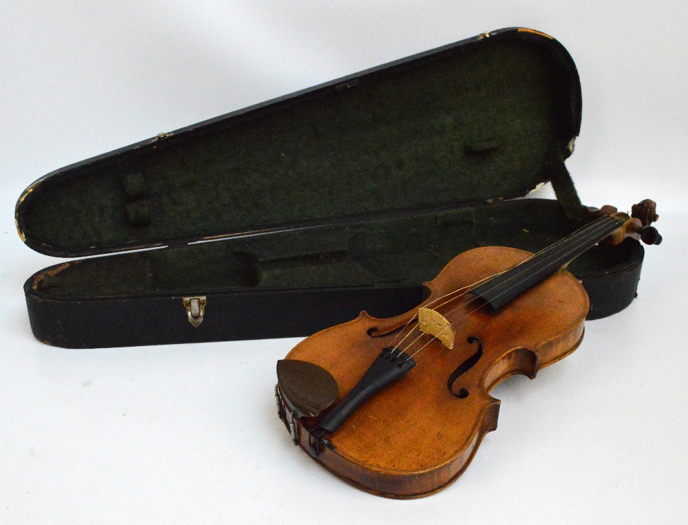 A full sized German violin, Stradivarius copy, with two-piece back, length 36.