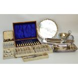 A large quantity of plated items including a piecrust edged salver, an entree dish,