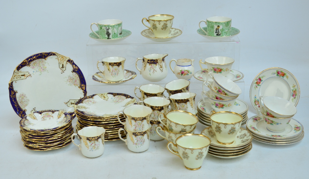 A quantity of mixed tea ware including Mintons cups and saucers with posy design,