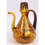 An Eastern amber glass coffee pot painted in enamels and gilt heightened with various figural and