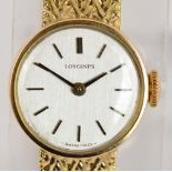 LONGINES; a 9ct yellow gold cased manual wind lady's wristwatch,