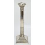 A silver plated Corinthian column lamp base with stop fluted shaft,