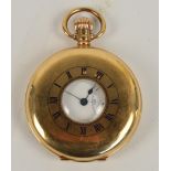 A 9ct yellow gold half hunter crown wind pocket watch,