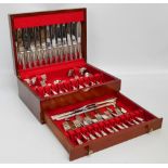 A cased canteen of silver plated cutlery.