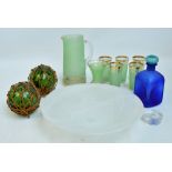 A small quantity of mixed glass comprising a large green textured jug, five tumblers,