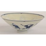 A Chinese blue and white fine porcelain conical bowl,