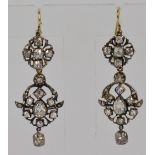 A pair of 19th century diamond set drop earrings,