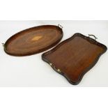 An Edwardian mahogany and inlaid twin handled oval tray,