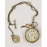 A late 19th/early 20th century Swiss silver three bear open face key wind fob watch,