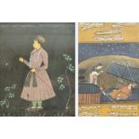 19th century Mughal school; gouach, study of male and female beneath a tent in starry landscape,