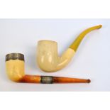 A cased Victorian hallmarked silver mounted meerschaum pipe with amber mouthpiece, Birmingham 1894,