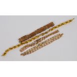 Two 9ct yellow gold flat link bracelets, length 19cm, a brick and gate link example,