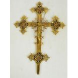 A large 19th century pierced brass cross with engraved detail to front and back, length 53cm.