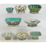 A group of eight Chinese porcelain footed bowls to include four turquoise glazed examples each