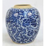 A 19th century Chinese ginger jar overall painted in underglaze blue with two phoenix amongst