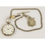 A late 19th/early 20th century Swiss silver cased open face key wind fob watch,