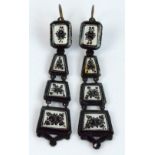 A pair of 1920s floral decorated enamelled drop earrings with central rectangular upper section and