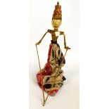 A Japanese Sempanie wooden rod puppet, height including later stand 49.5cm.