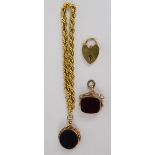 A 9ct yellow gold mounted circular seal fob set with bloodstone and carnelian,