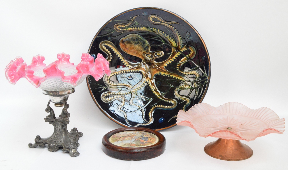 A slipware octopus decorative shallow bowl, diameter 34cm,