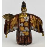 A contemporary Japanese metal gilt and silvered figure of a Kabuki actor with his arms spread,