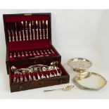 A cased electroplated King's pattern twelve setting canteen of cutlery comprising dinner knives,