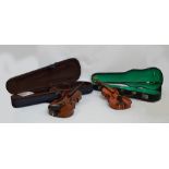 A full sized violin, length of back 36cm (for restoration), also a modern Chinese student's violin,