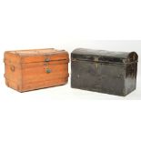 Two painted metal travelling trunks (2).