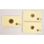 An Elizabeth II proof half sovereign, 2009, and two proof quarter sovereigns, 2009 and 2010,