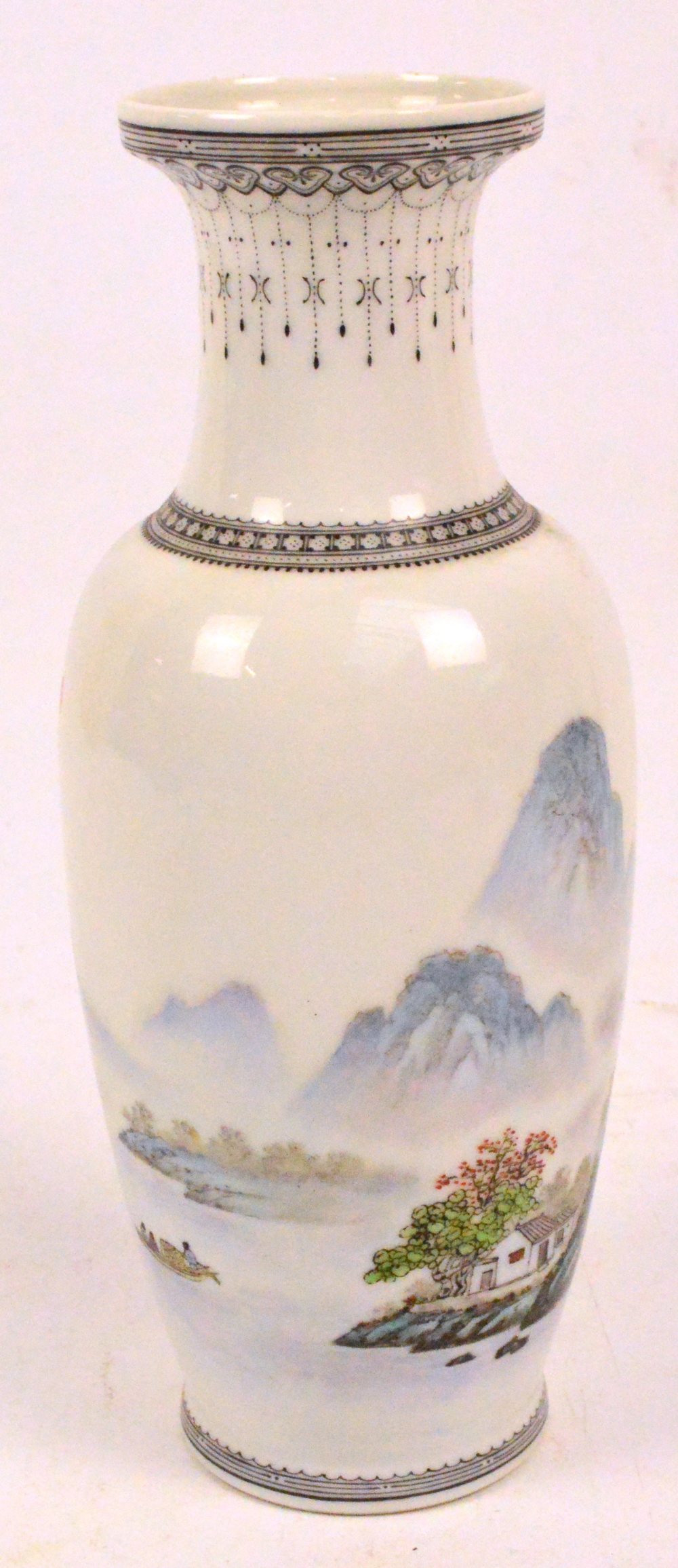 A 20th century Chinese Republic style baluster vase decorated with mountainous and architectural - Image 8 of 10