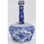 A 19th century Chinese tulip vase painted in underglaze blue with two opposing panels depicting a