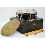 A boxed "Ajax" drum by Boosey & Hawkes of London, a "Zildjian" drum cymbal,